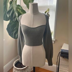 Zara grey ribbed arm warmers knit tank top and bolero set size M